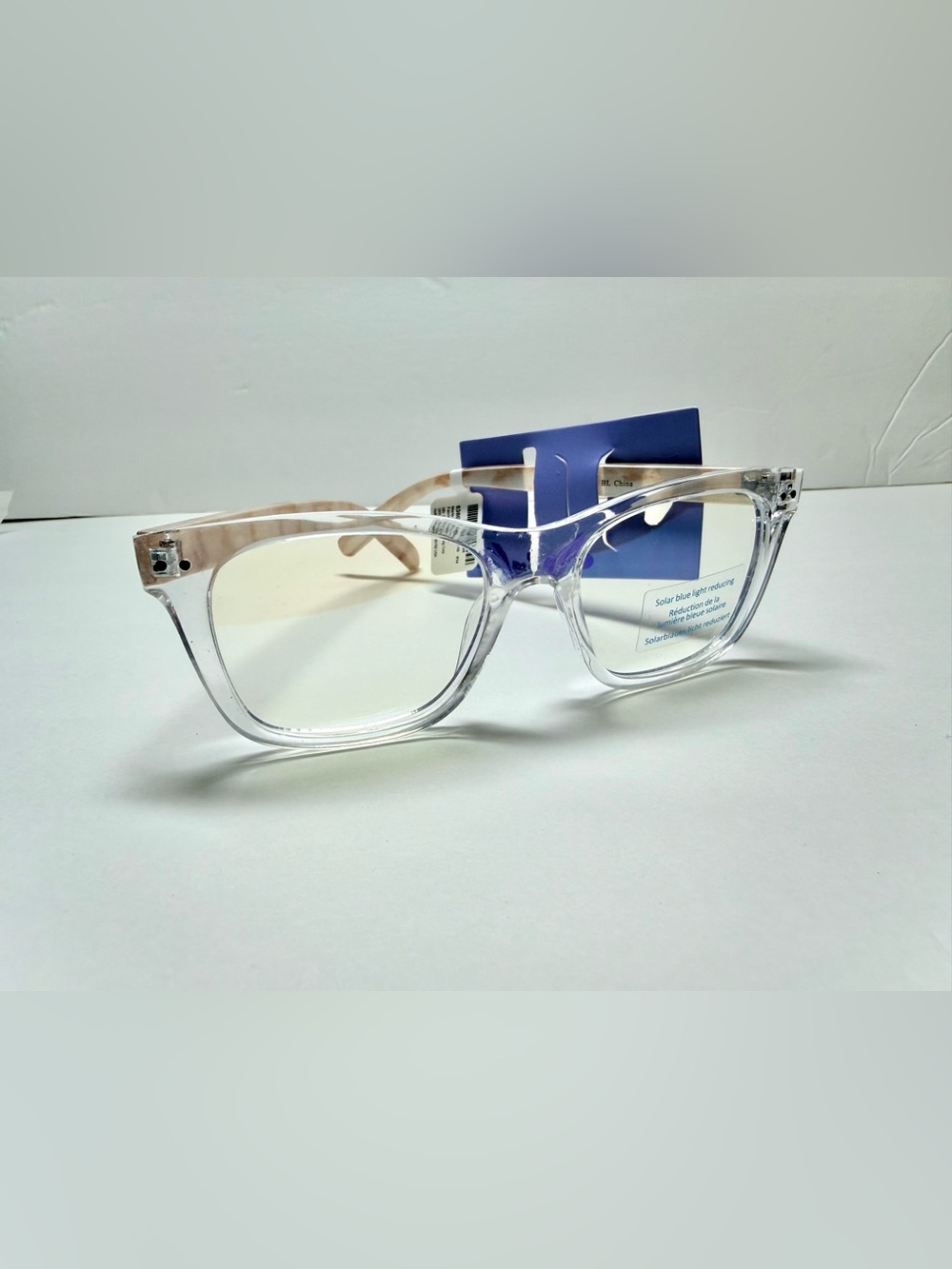 Claire's Clear Frame Blue Light Blocking Glasses with Beige Temples